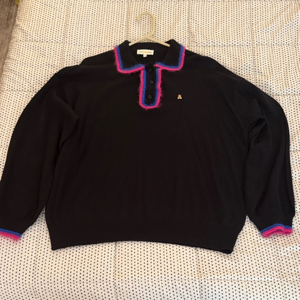 Teddy Fresh Black Sweater with Pink and Blue Trim
